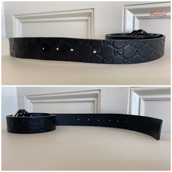 Authentic Gucci Black Monogram Leather Silver Interlocking Square G Belt 100/40 - Picture 11 of 13